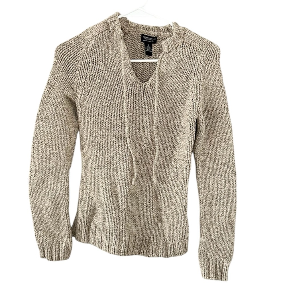 American Eagle Beige Chunky Knit‎ V-Neck 100% Cotton Sweater